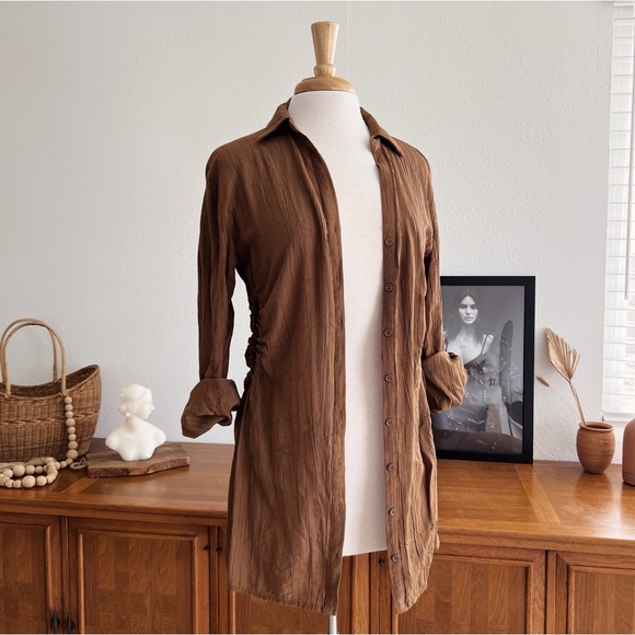 TAN BUTTON DOWN LIGHTWEIGHT TUNIC #0319 - Picture 6 of 10